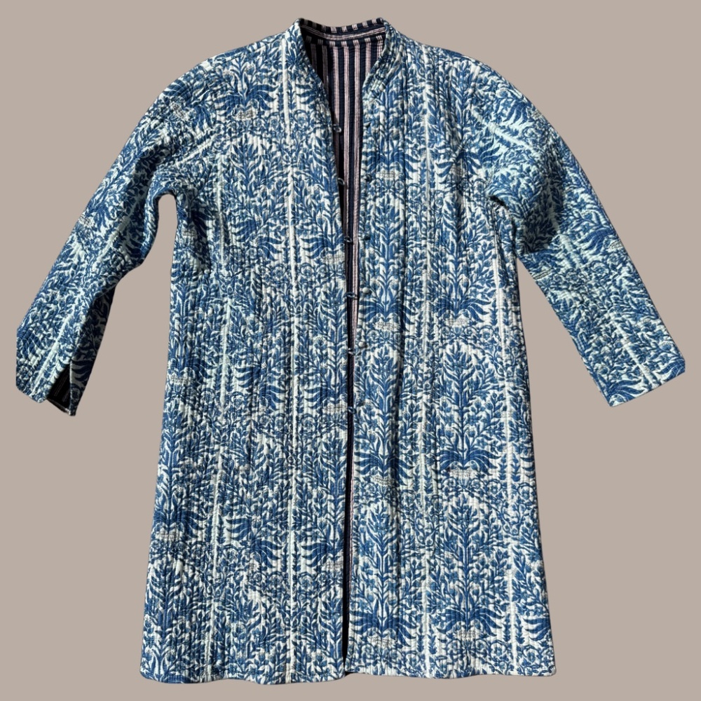 Quilted Reversible Mid-Length Jacket Stripes & Fl… - image 5